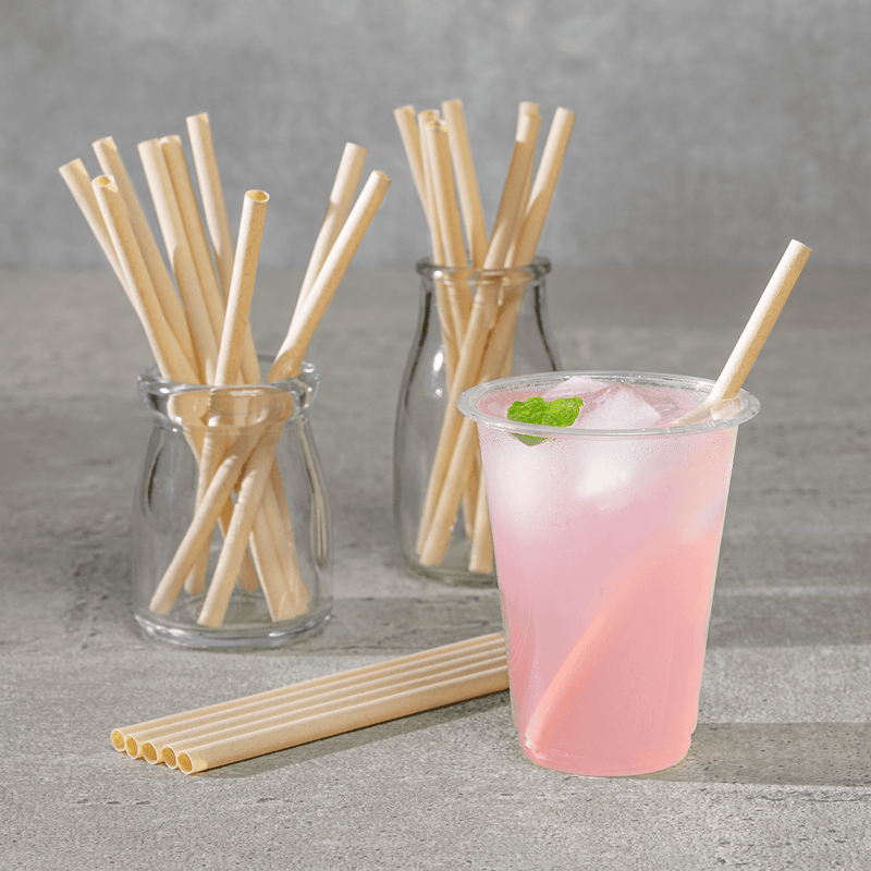 Karat Earth Bamboo Fiber Cocktail 5.5'' Straw in pink drink