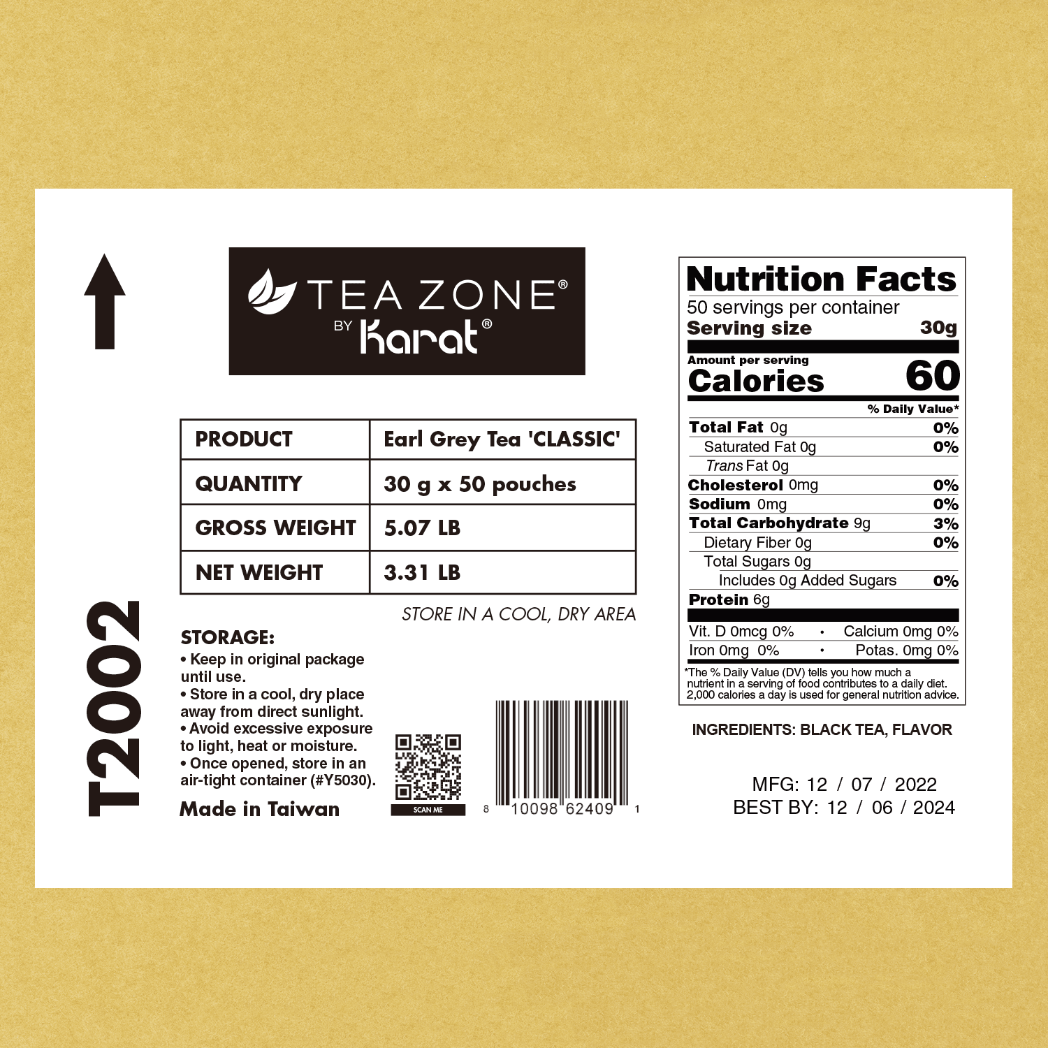 Tea Zone Classic Earl Grey Tea nutrition facts label