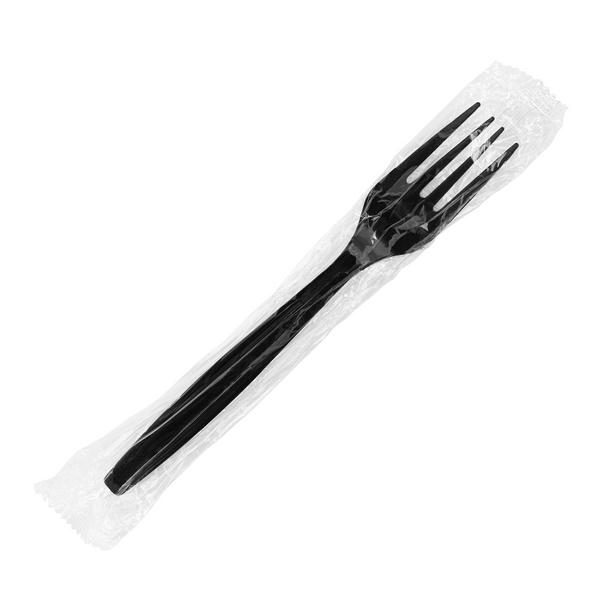 Karat PP Plastic Heavy Weight Forks Wrapped, Black - 1,000 pcs