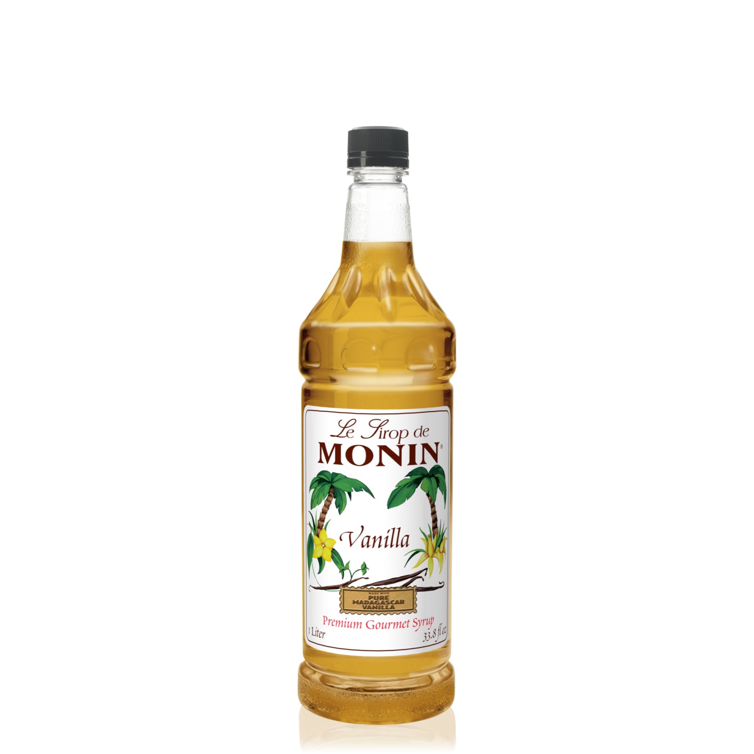 Monin Vanilla Syrup in clear 1L bottle
