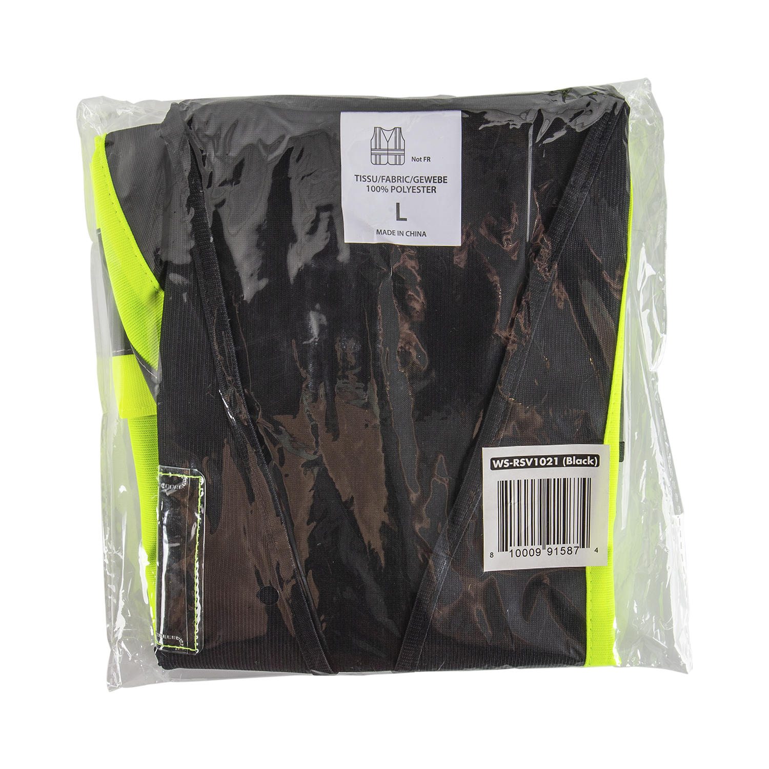 Karat High Visibility Reflective Safety Vest with Zipper Fastening (Black), Large - 1 pc