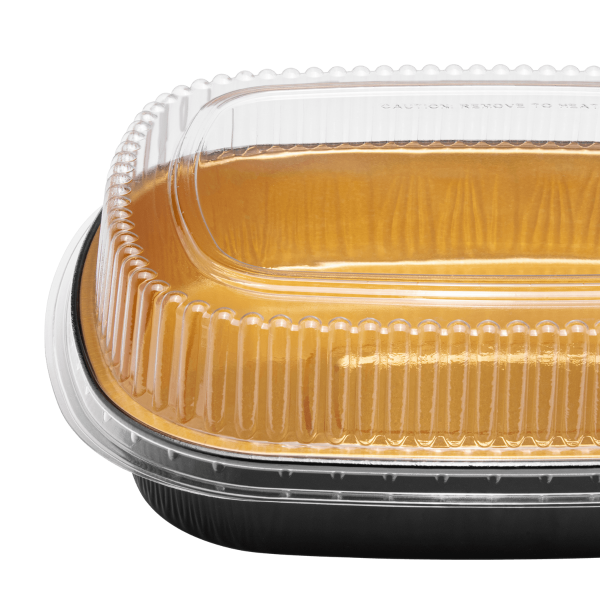 Restaurantware Foil Lux 41 Ounce Foil Pans, 200 Recyclable Aluminum Take Out Containers - Heavy Duty, Rectangle, Black & Gold Aluminum Foil to Go
