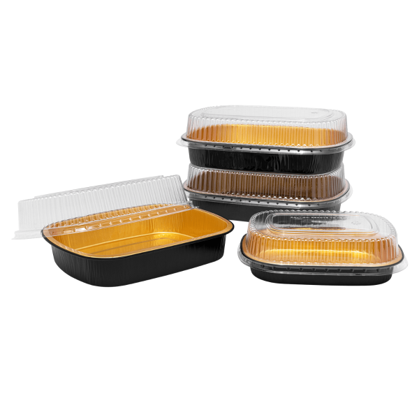 KARAT 48 OZ BLACK ROUND TO-GO CONTAINER, COMBO PACK WITH LIDS (150)