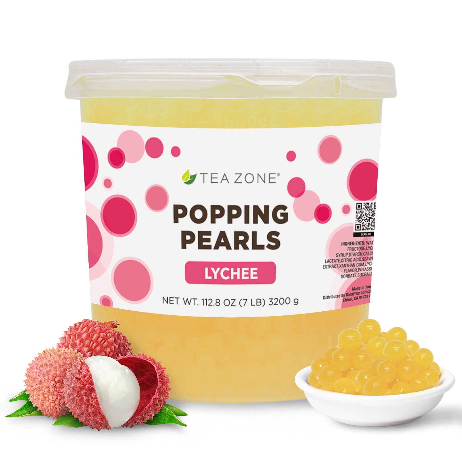 Tea Zone Lychee Popping Pearls - Jar (7 lbs)