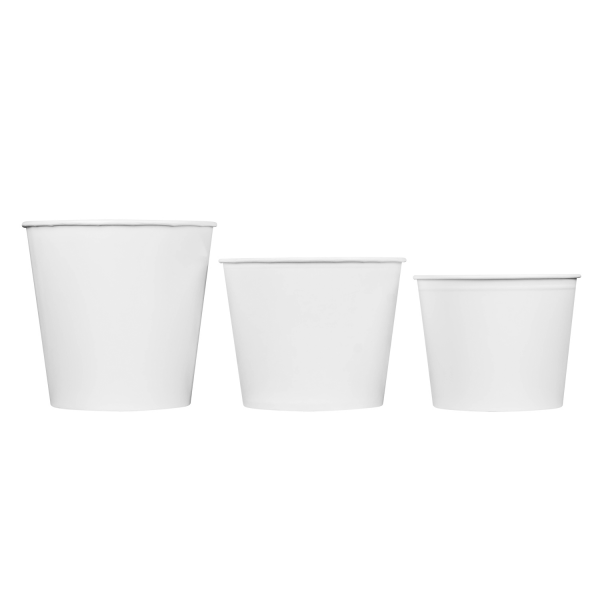White Karat Food Buckets with Paper Lids in different sizes