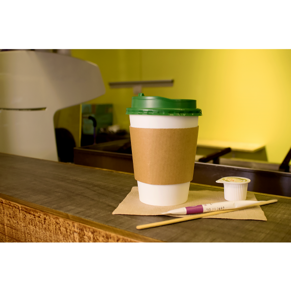 White Karat 12oz Paper Hot Cup with lid and cup sleeve