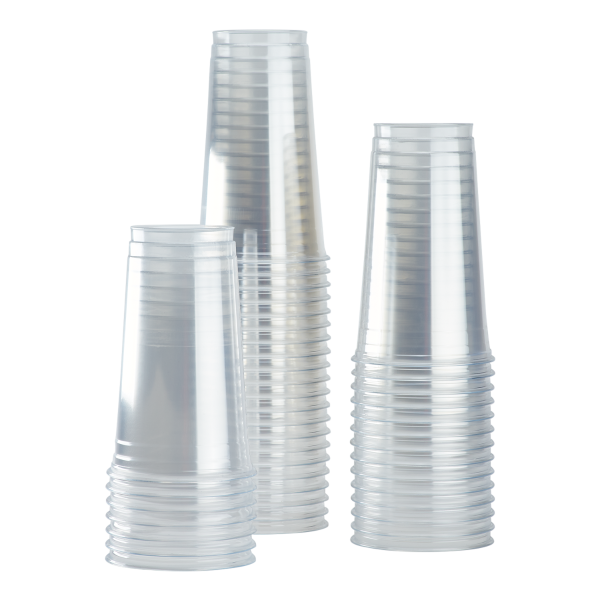 Clear Karat 32oz PET Plastic Cold Cups Stacked