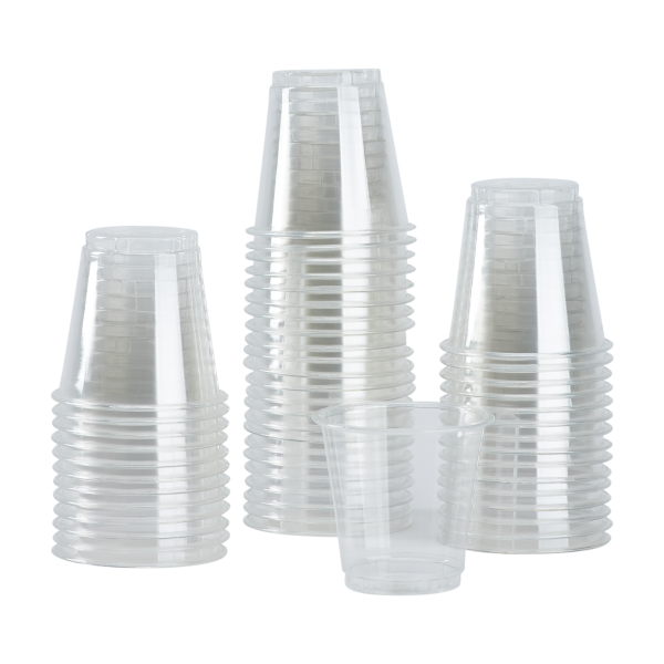 Clear Karat 3oz PET Plastic Cold Cups stacked