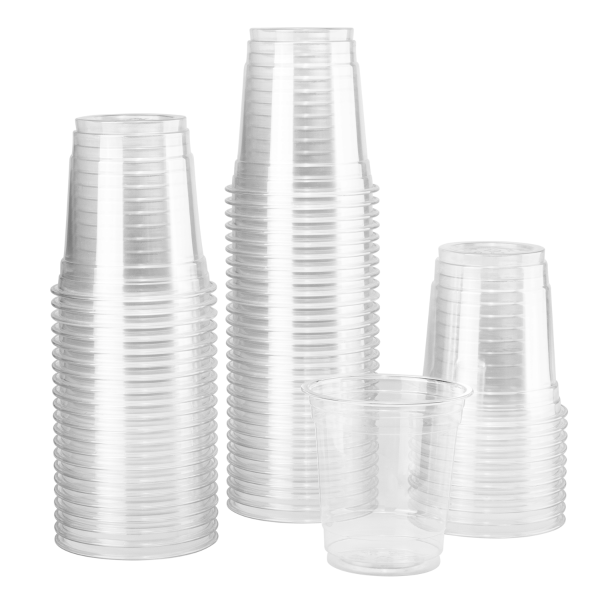 Clear Karat 8oz PET Plastic Cold Cups stacked