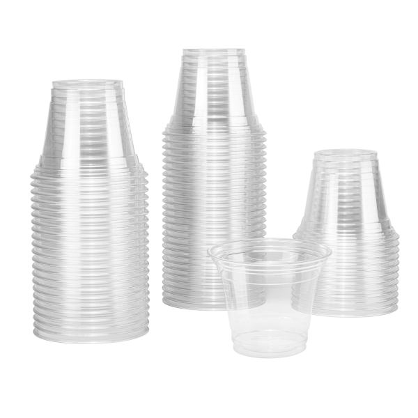 9oz Disposable Clear Plastic Cups with Flat Lids and Straws Iced
