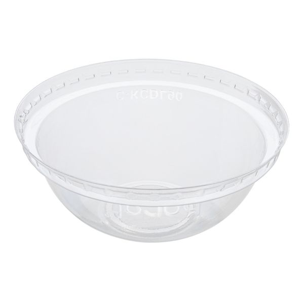Clear Karat 90mm PET Dome Lid for 12-22 oz Paper Cold Cup upside down
