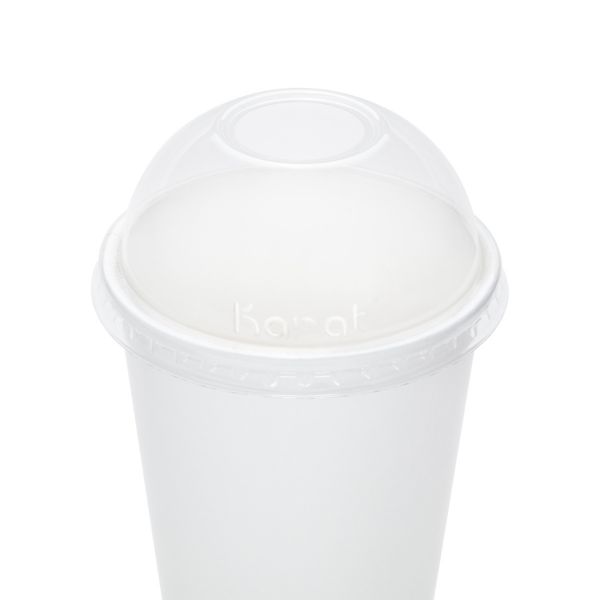 Clear Karat 90mm PET Dome Lid for 12-22 oz Paper Cold Cup on matching cup