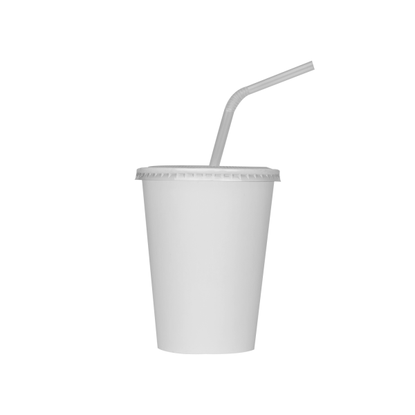 White Karat 12oz Paper Cold Cup with flat lid and straw