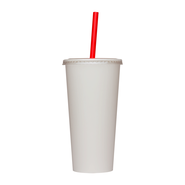 White Karat 22oz Paper Cold Cup with flat lid and red straw