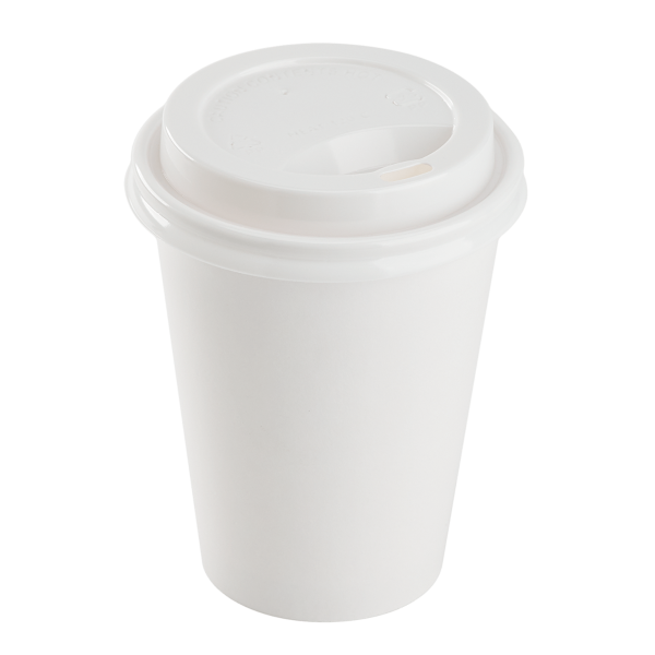 Paper Coffee Cups with Lids - 16 oz White with Black Sipper Dome Lids (90mm)