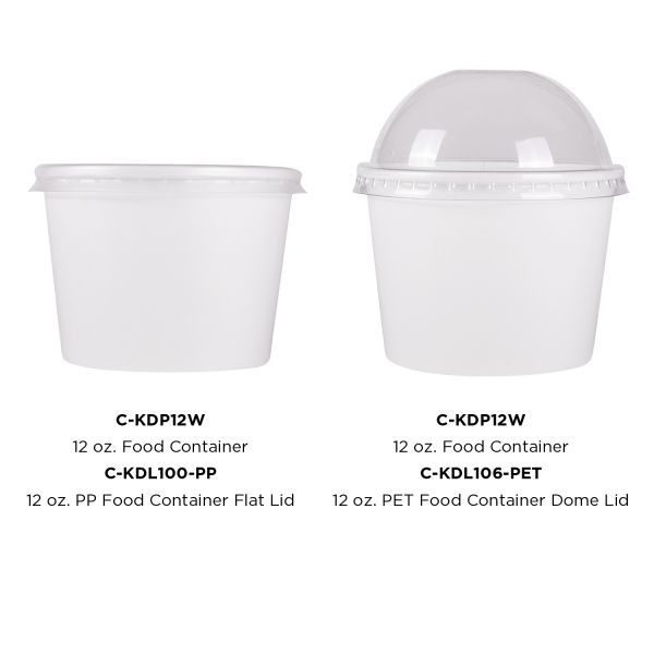 White Karat 12oz Food Containers with flat lid and dome lid