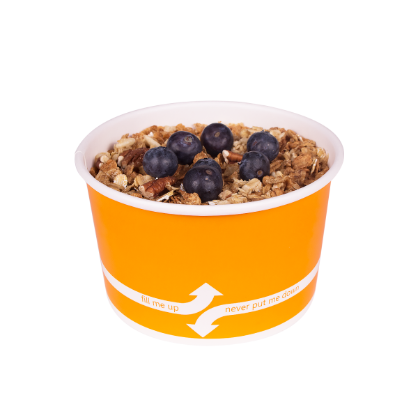 Orange Karat 20oz Food Container with yogurt parfait