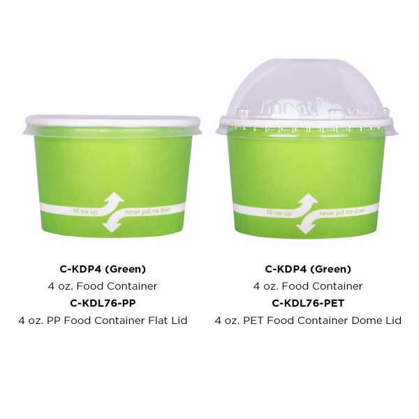 Green Karat 4oz Food Containers with flat and dome lid