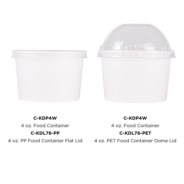 White Karat 4oz Food Containers with matching flat and dome lid
