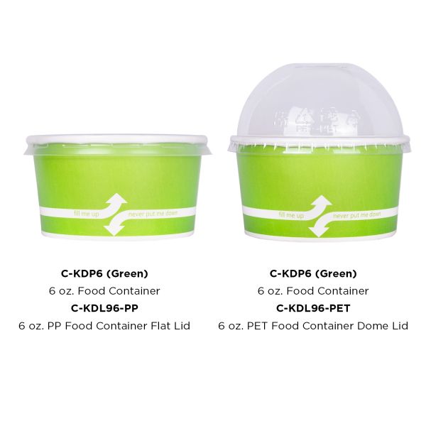 Green Karat 6oz Food Containers with flat and dome lid