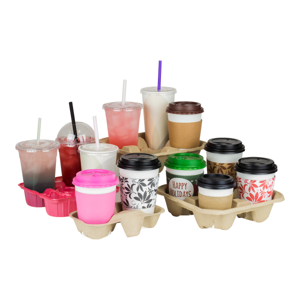 Karat Biodegradable Cup Holder with different sizes and different types of cups