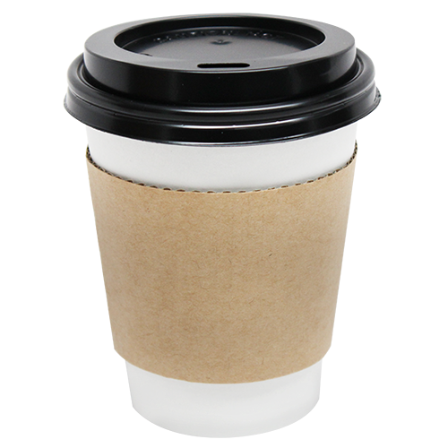 Kraft Karat 8oz Traditional Cup Jacket on white cup and black dome sipper lid
