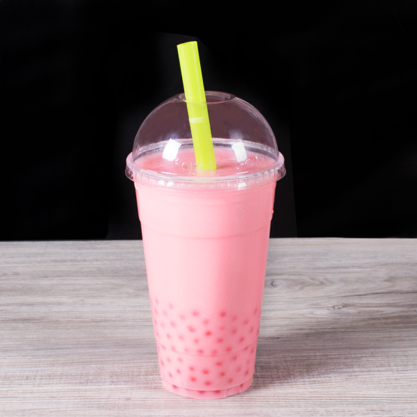 Green Karat 9'' Boba Straws (10mm) Poly Wrapped in pink popping pearls drink
