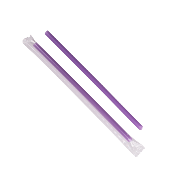 Karat 7.75'' Giant Straws (8mm) Poly Wrapped, Purple - 5,000 pcs