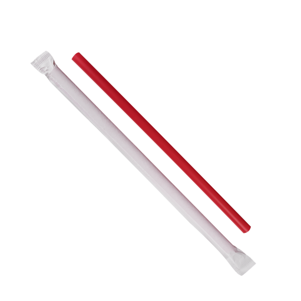Karat 7.75'' Giant Straws (8mm) Paper Wrapped, Red - 7,500 pcs