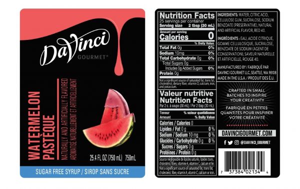 Sugar Free Watermelon Syrup labels and nutrition facts