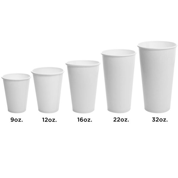 White Karat Paper Cold Cups in multiple sizes