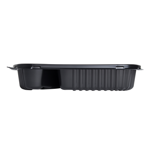 Karat 36 oz PP Plastic Microwaveable Black Take Out Box with 2 compartments 