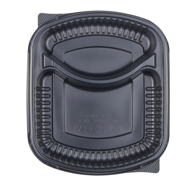Karat 36 oz PP Plastic Microwaveable Black Take Out Box with 2 compartments  with matching lid