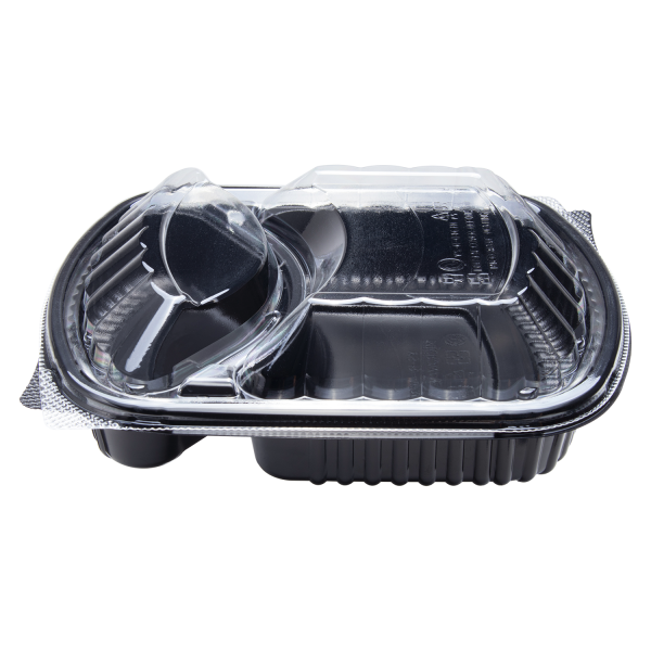 Karat OPS Lid for 36oz PP Plastic Microwaveable Black Take Out Box, 2 Compartments - 300 pcs