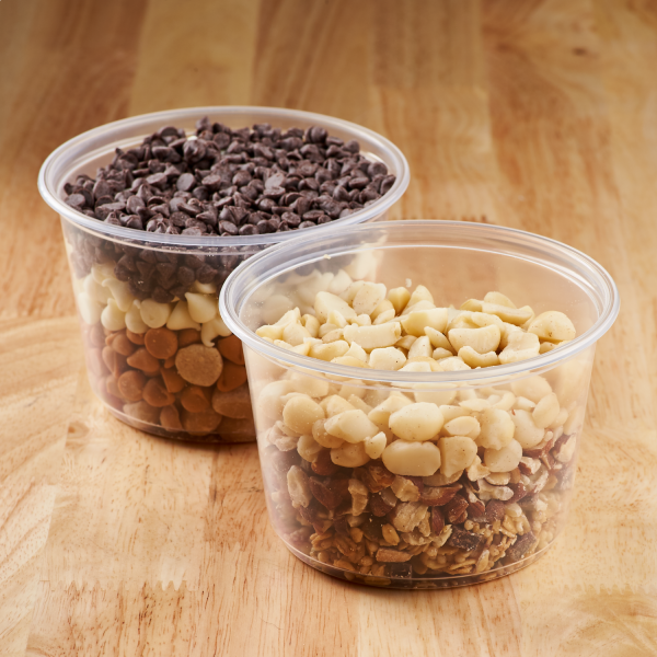 Clear Karat 16 oz PP Plastic Deli Containers with trail mix