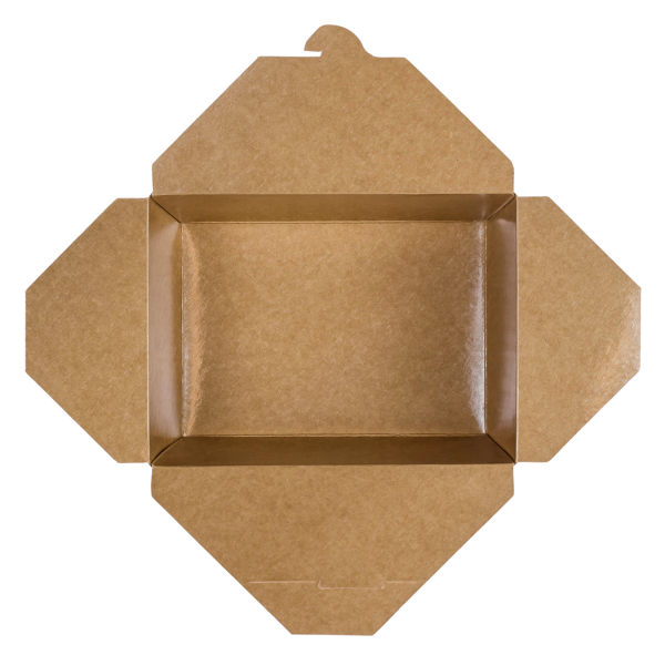 Karat 110 fl oz Fold-To-Go Box in kraft color show open from the top