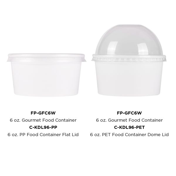 White Karat 6 oz Gourmet Food Container with flat lids and dome lids