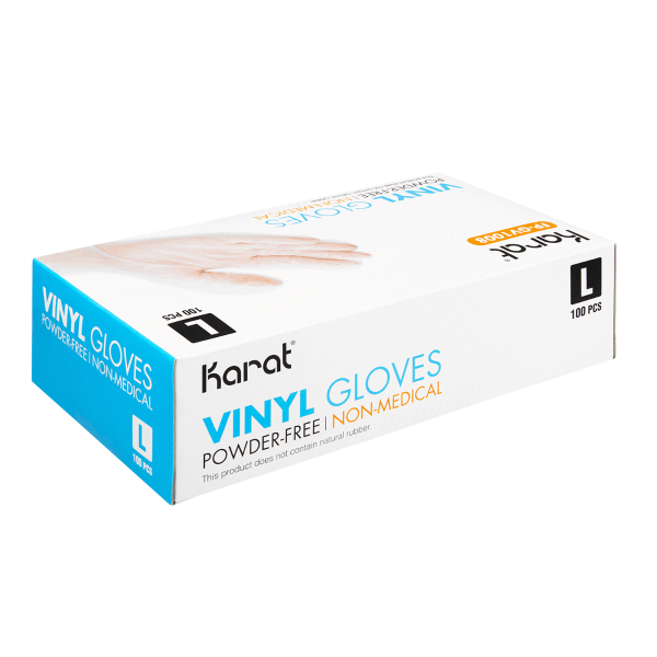 Karat Vinyl Powder-Free Gloves in packaging