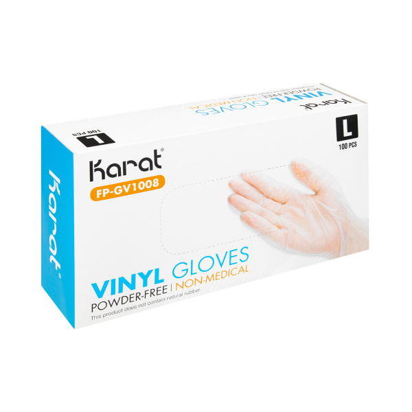 Karat Vinyl Powder-Free Gloves in packaging