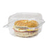 Clear Karat 6''x6'' PET Plastic Hinged Containers with bagel breakfast sandwich inside