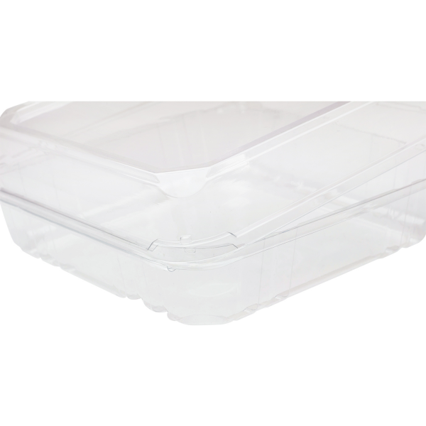 Clear Karat 9''x9'' PET Plastic Hinged Containers hinges up close