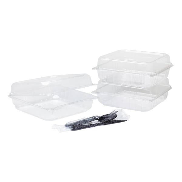 Clear Karat 9''x9'' PET Plastic Hinged Containers stacked