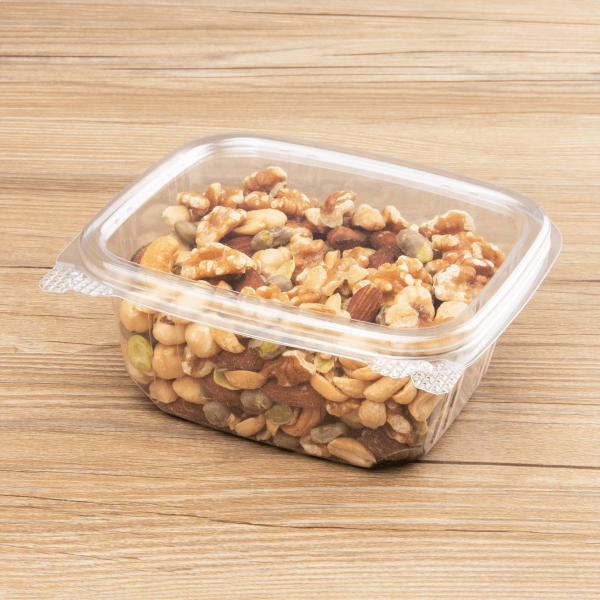 Clear Karat 16 oz PET Plastic Hinged Deli Container with mixed nuts
