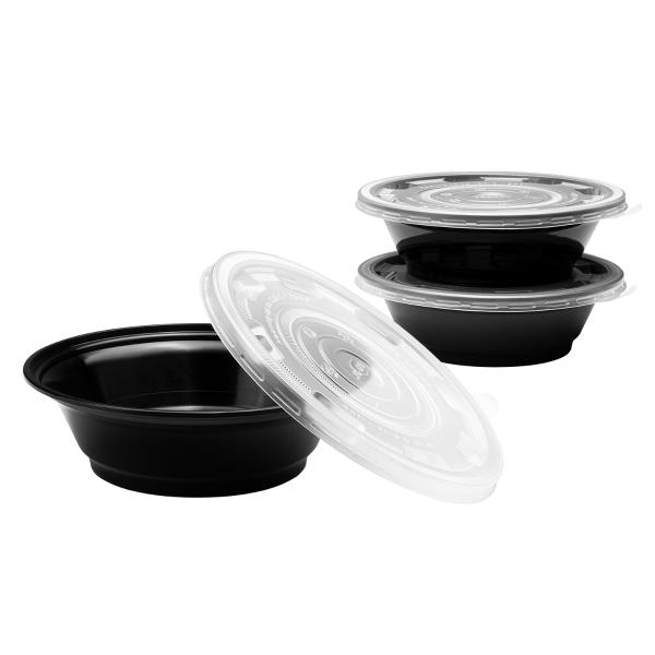 Black Karat 22oz PP Injection Molding Bowl with clear lid