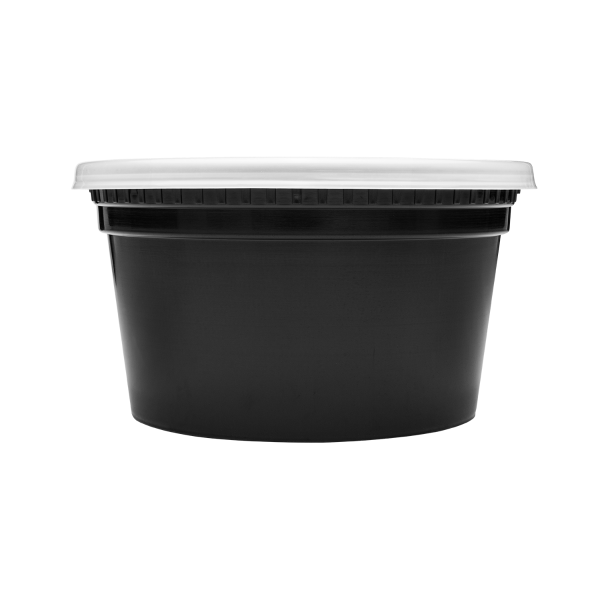 Karat 24 oz Black PP Injection Molded Round Deli Containers with Lids - 240 ct