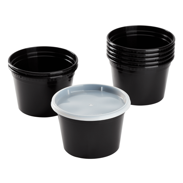 Karat 16 oz Black PP Injection Molded Round Deli Containers with Lids