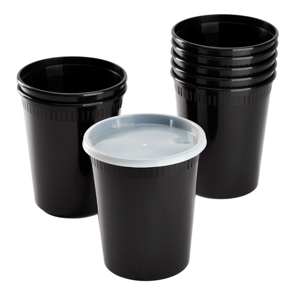 Karat 32 oz Black PP Injection Molded Round Deli Containers with Lids