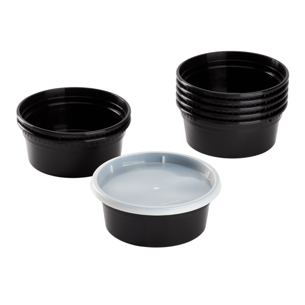 Karat 8 oz Black PP Injection Molded Round Deli Containers with Lids - 240 Sets