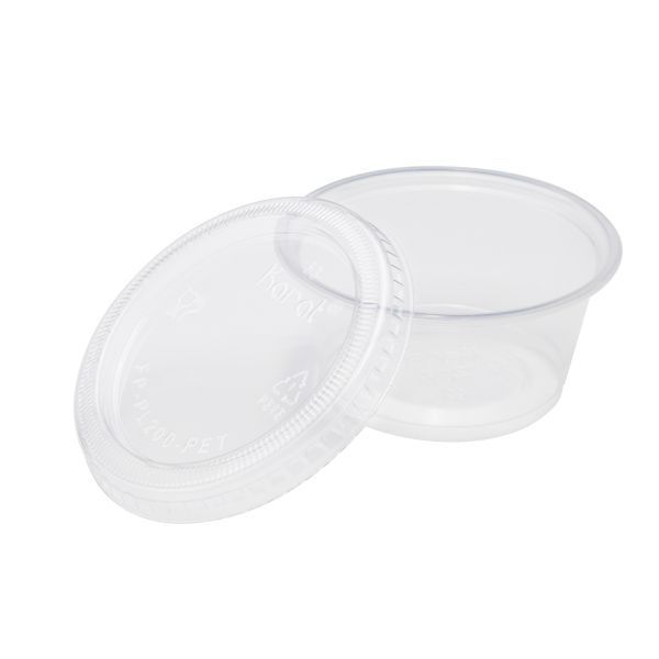 Clear Karat 1oz Squat-2oz PET Plastic Portion Cup Lid with cup