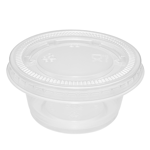 Clear Karat 1.5 oz & 2 oz PP Plastic Portion Cup Lids with portion cup